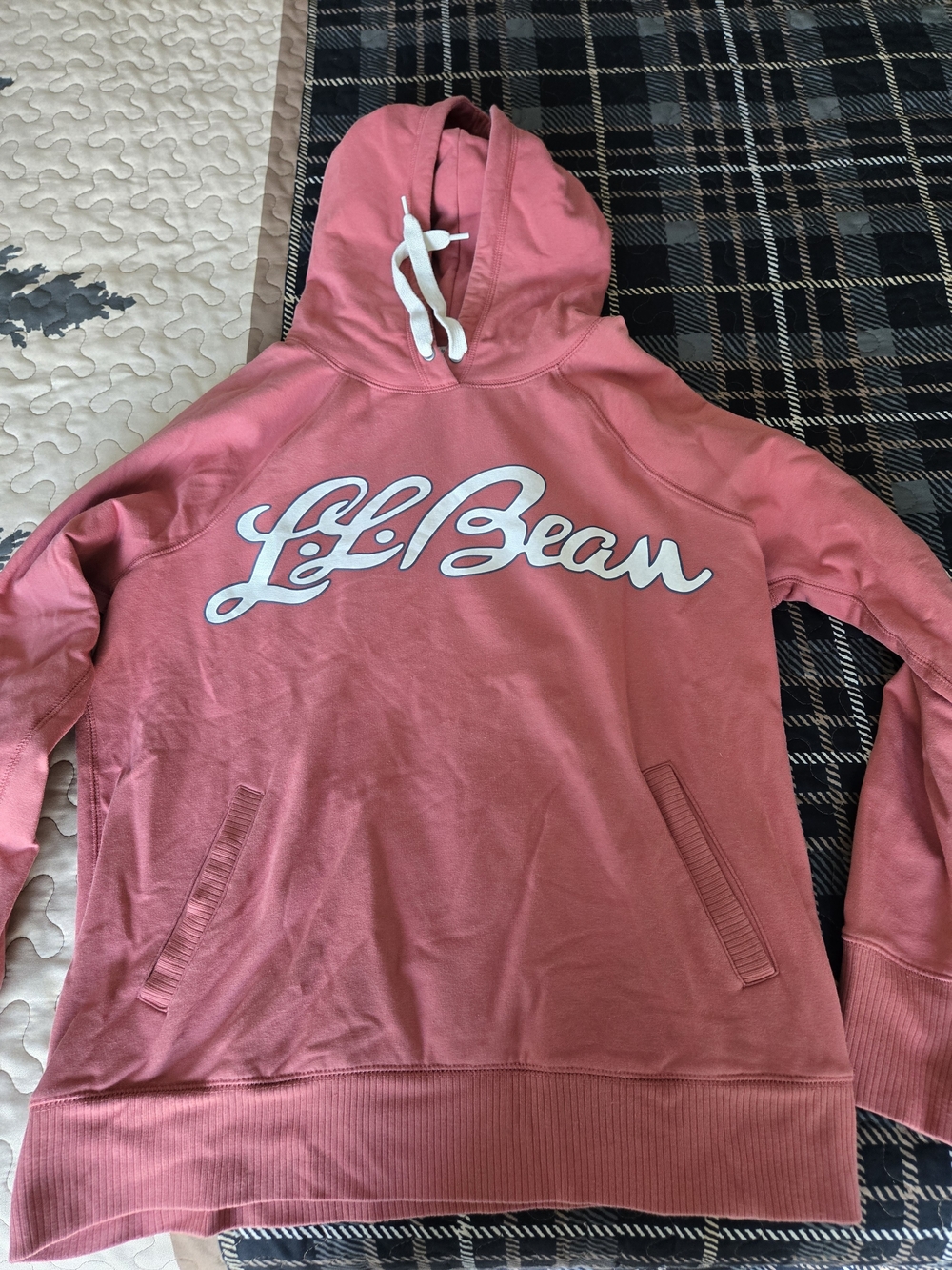 L.L.Bean Rose-Pink Pullover Hoodie with Contrast Drawcords